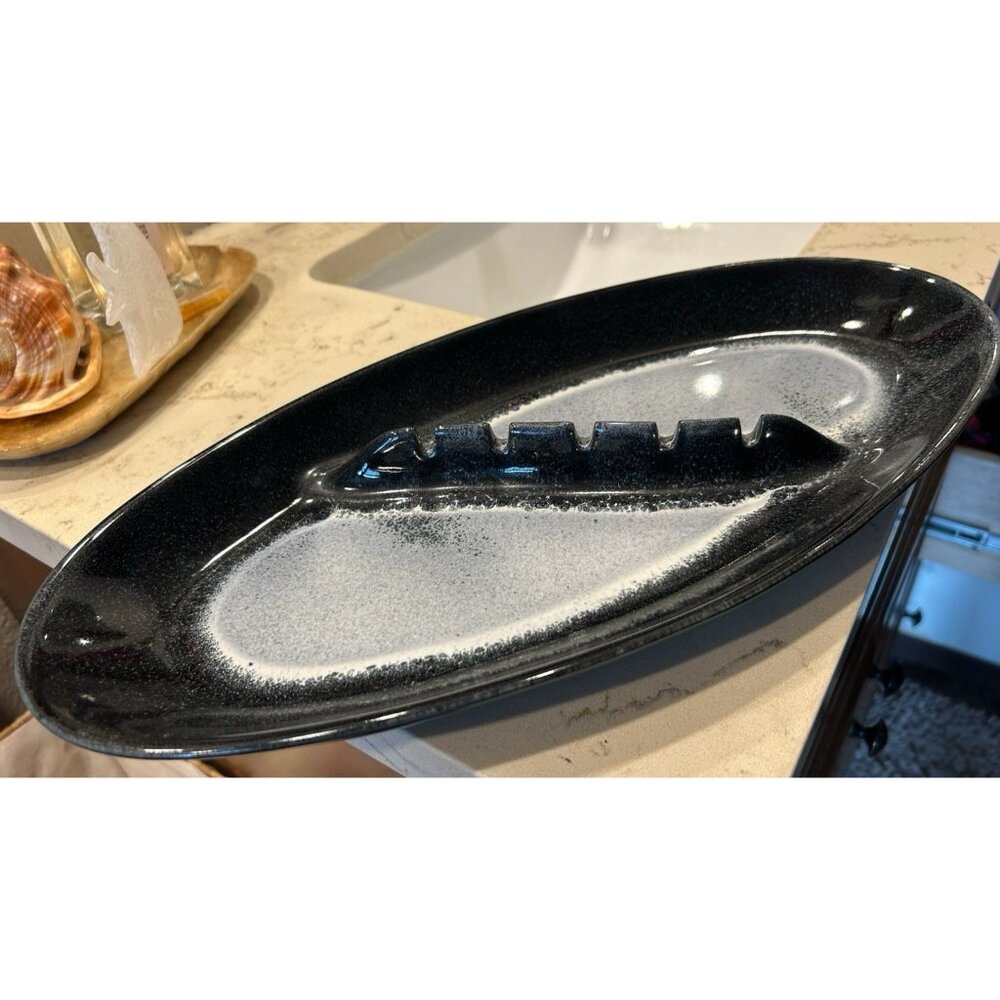 Hyalyn Ashtray Mid Century Modern Oval Large Black Gray USA 866 Ceramic Splatter